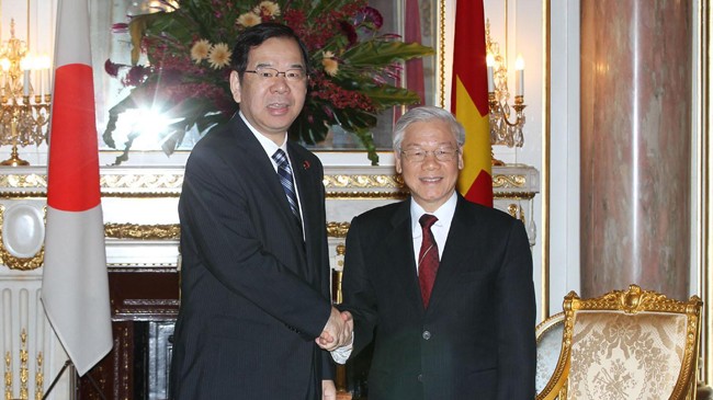 Tổng Bí thư Nguyễn Phú Trọng tiếp Chủ tịch Đảng Cộng sản Nhật Bản Kazuo Shii. Ảnh: TTXVN