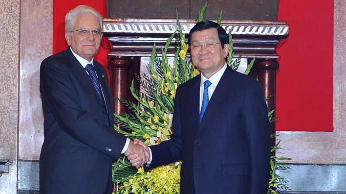 Chủ tịch nước Trương Tấn Sang và Tổng thống Ý Sergio Mattarella. Ảnh: Như Ý