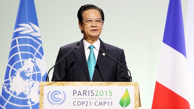Thủ tướng Nguyễn Tấn Dũng phát biểu tại Phiên toàn thể COP 21. Ảnh: TTXVN
