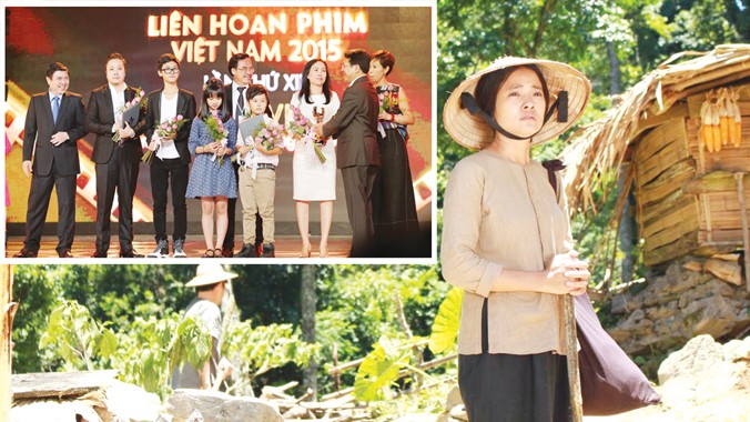 Nữ diễn viên chính xuất sắc Đỗ Thúy Hằng - Phim “Những đứa con của làng” và phim “Cuộc đời của Yến” (ảnh lớn); Đoàn làm phim “Tôi thấy hoa vàng trên cỏ xanh” nhận giải Bông sen vàng (ảnh nhỏ).