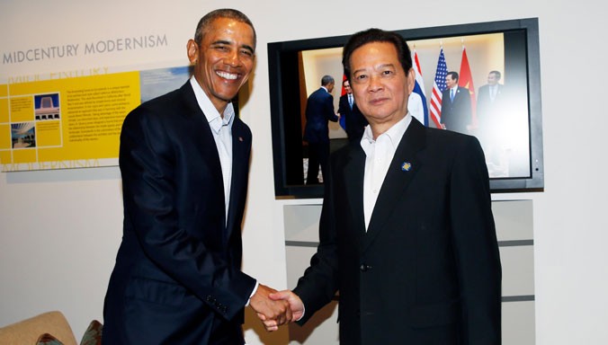 Thủ tướng Nguyễn Tấn Dũng gặp Tổng thống Hoa Kỳ Barack Obama tại bang California. Ảnh: TTXVN