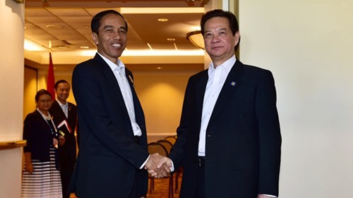 Thủ tướng Nguyễn Tấn Dũng tiếp xúc song phương với Tổng thống Cộng hòa Indonesia Joko Widodo.