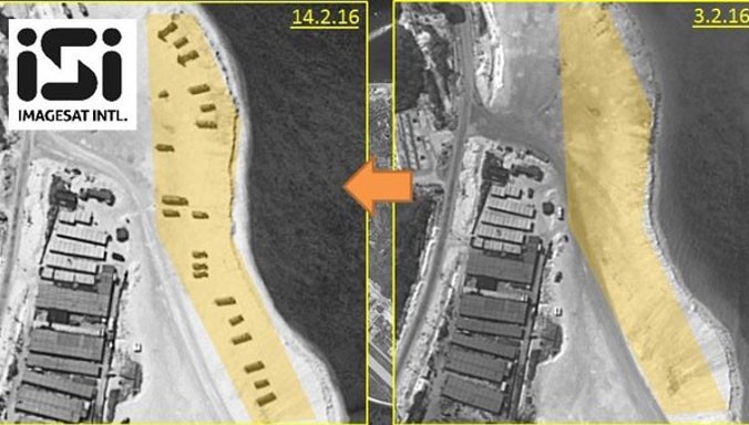 Ảnh vệ tinh chụp đảo Phú Lâm ngày 3/2 và 14/2. Nguồn: Fox News