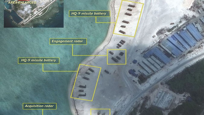 Trung Quốc bố trí tên lửa đất đối không HQ-9 và radar trên đảo Phú Lâm thuộc Hoàng Sa của Việt Nam (ảnh vệ tinh chụp ngày 17/2). Ảnh: Stratfor
