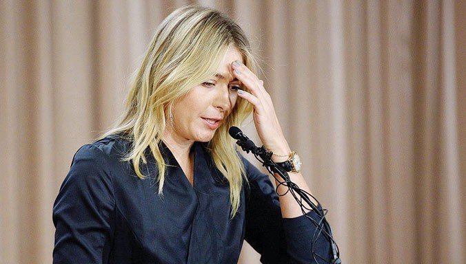 Maria Sharapova thừa nhận dương tính với chất cấm trong buổi họp báo tại Los Angeles, Mỹ. Ảnh: GETTY IMAGES