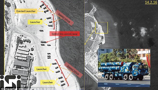 Trung Quốc ngang nhiên lắp đặt tên lửa phòng không trên đảo Phú Lâm thuộc quần đảo Hoàng Sa của Việt Nam. Ảnh: ImageSat International