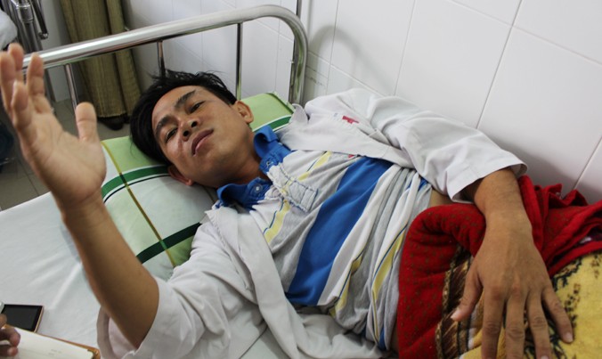 Anh Lương Thanh Thái tại Bệnh viện Trung ương Cần Thơ sau khi bị đánh.