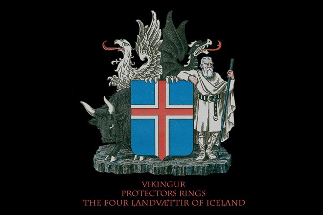 Người khổng lồ đá Bergrisi và các linh hồn bảo vệ trên quốc huy Iceland