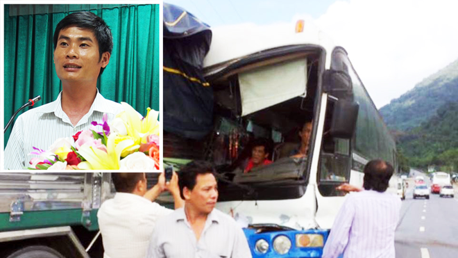Xe tải dìu thành công xe khách mất lái xuống đèo Bảo Lộc, Lâm Đồng (ảnh lớn); Lái xe Phan Văn Bắc (ảnh nhỏ). Ảnh: P.V