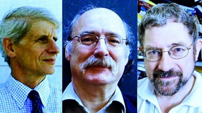 Ba nhà khoa học đạt giải Nobel Vật lý 2016: David Thouless, Duncan Haldane và Michael Kosterlitz (từ trái sang). Ảnh: Getty Images