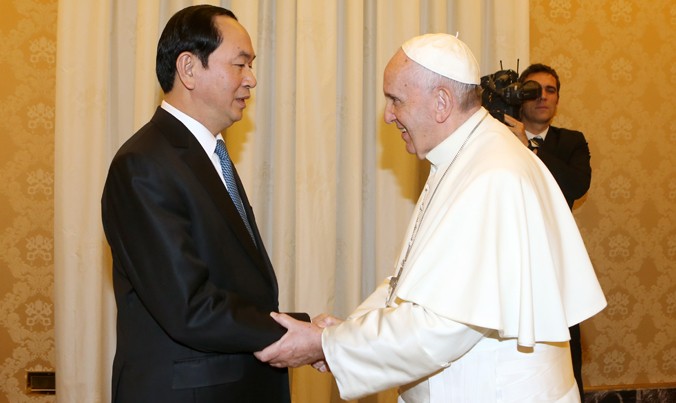 Chủ tịch nước Trần Đại Quang hội kiến Giáo hoàng Francis tại Vatican. Ảnh: TTXVN