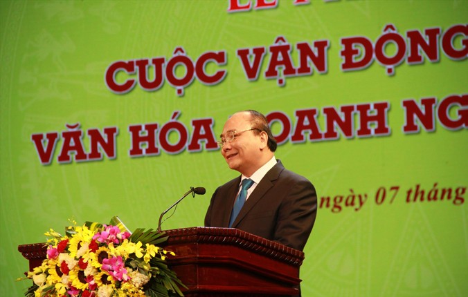 Thủ tướng Nguyễn Xuân Phúc phát động cuộc vận động xây dựng văn hóa doanh nghiệp Việt Nam năm 2016. Ảnh: Nguyên Khánh.