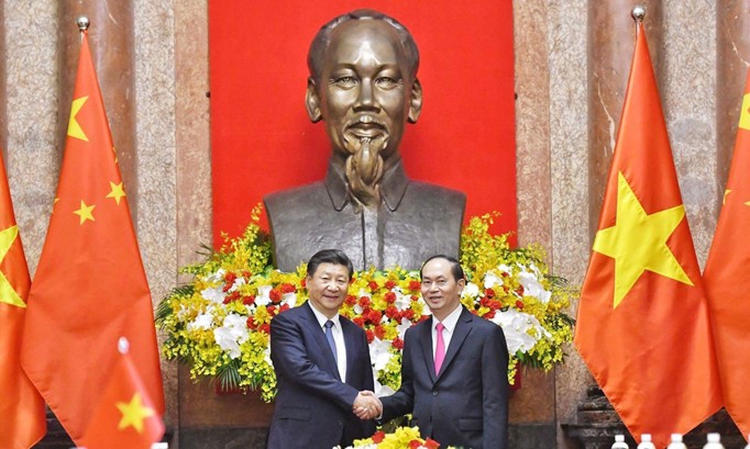 Chủ tịch nước Trần Đại Quang và Tổng Bí thư, Chủ tịch Trung Quốc Tập Cận Bình hội đàm ngày 13/11 tại Hà Nội. Ảnh: Như Ý.