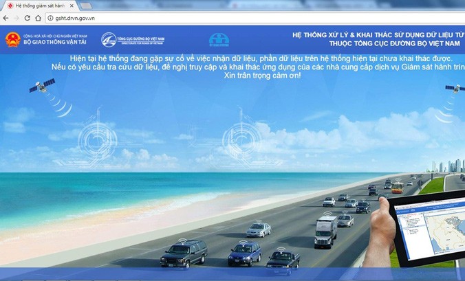 Thông báo trên hệ thống giám sát hành trình ô tô của Tổng cục Đường bộ Việt Nam. (Ảnh chụp màn hình chiều 15/12).