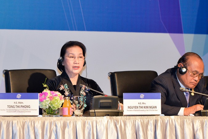 Chủ tịch Quốc hội Nguyễn Thị Kim Ngân tại cuộc họp báo sau bế mạc APPF-26. Ảnh: L.A