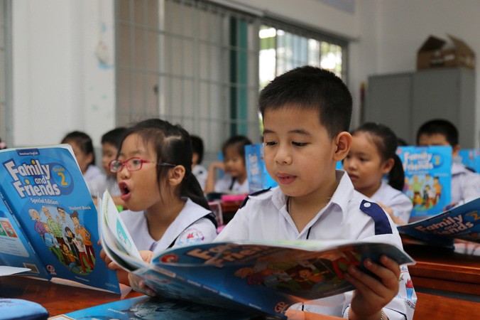 Với Chương trình - SGK môn ngoại ngữ mới, hy vọng học sinh Việt Nam sẽ giao tiếp được bằng tiếng Anh. Ảnh : Nghiêm Huê.