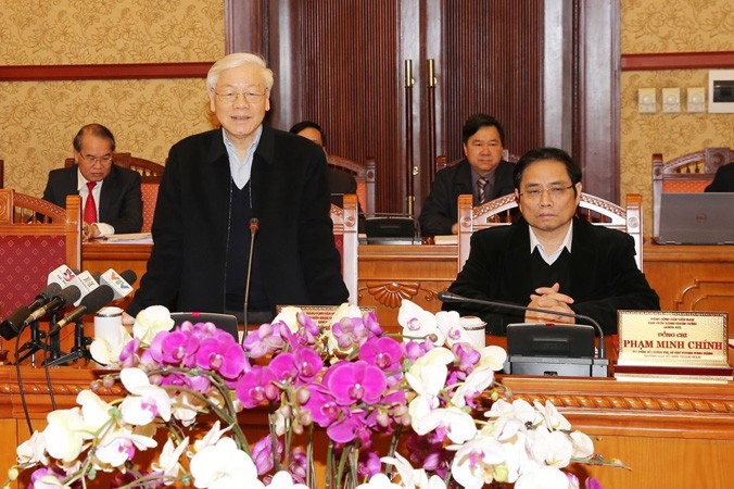 Tổng Bí thư Nguyễn Phú Trọng phát biểu tại phiên họp của Ban Bí thư. Ảnh : TTXVN.