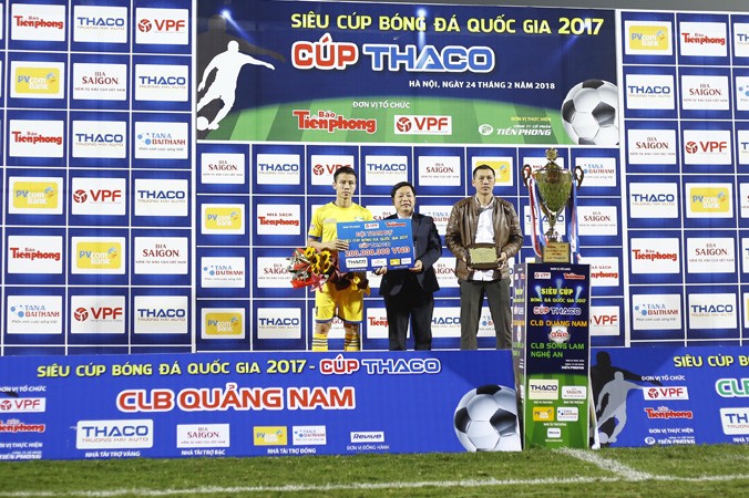 Câu lạc bộ Sông Lam Nghệ An nhận 200 triệu cho đội tham dự Siêu Cúp.