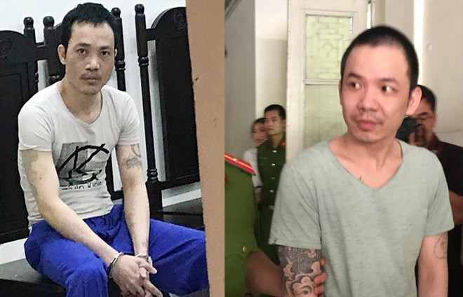 Thọ sứt và Nguyễn Văn Tình tại phiên tòa sáng 8/5. Ảnh: Nguyễn Hoàn.