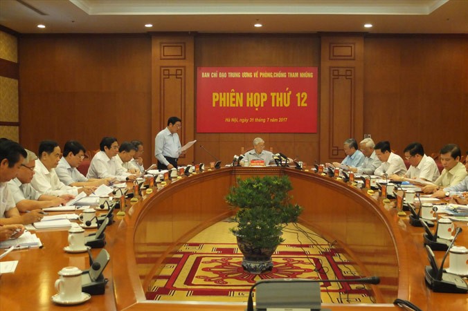 Tổng Bí thư Nguyễn Phú Trọng chủ trì phiên họp thứ 12 của Ban Chỉ đạo T.Ư về phòng chống tham nhũng. Ảnh: T.H 