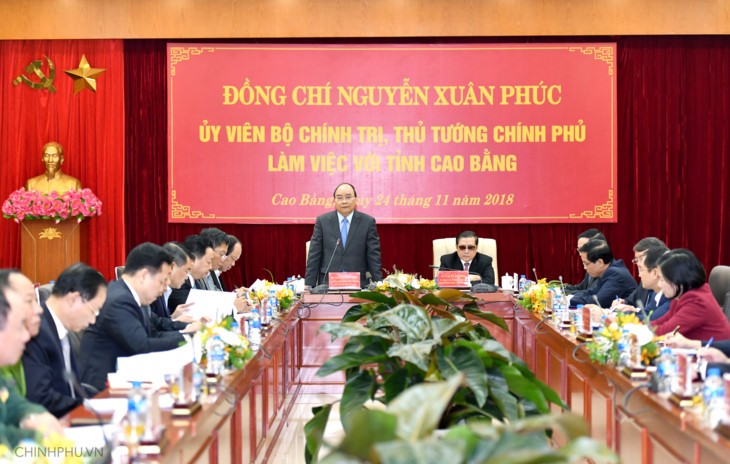 Thủ tướng Nguyễn Xuân Phúc làm việc với lãnh đạo chủ chốt tỉnh Cao Bằng (Ảnh:VOV)