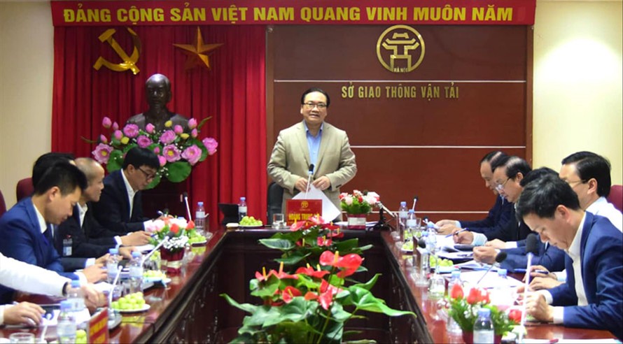 Bí thư Thành ủy Hà Nội Hoàng Trung Hải phát biểu tại buổi làm việc