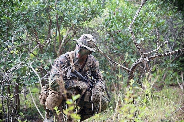 Binh sĩ Thủy quân Lục chiến Mỹ trong quân phục tác chiến môi trường rừng núi