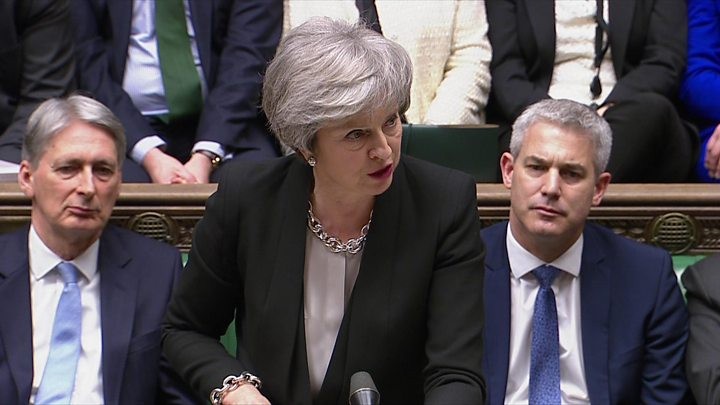 Thủ tướng Anh Theresa May trong phiên họp Quốc hội về vấn đề Brexit