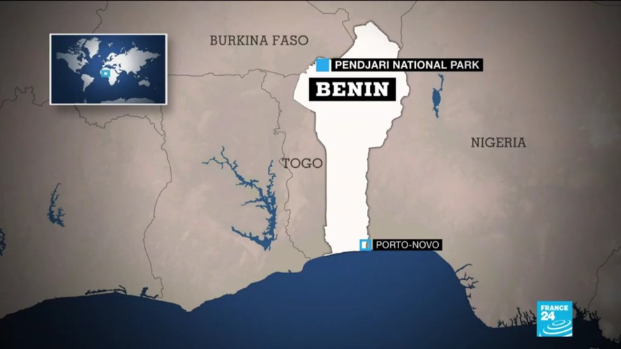 Lãnh thổ Benin và Vườn Quốc gia Pendjari (đánh dấu xanh), nơi xảy ra vụ bắt cóc hai du khách Pháp