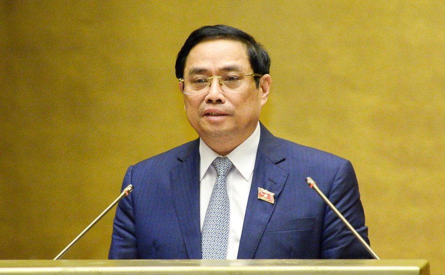 Thủ tướng Phạm Minh Chính trình Quốc hội cơ cấu tổ chức của Chính phủ nhiệm kỳ khóa XV. Ảnh: Nhật Minh