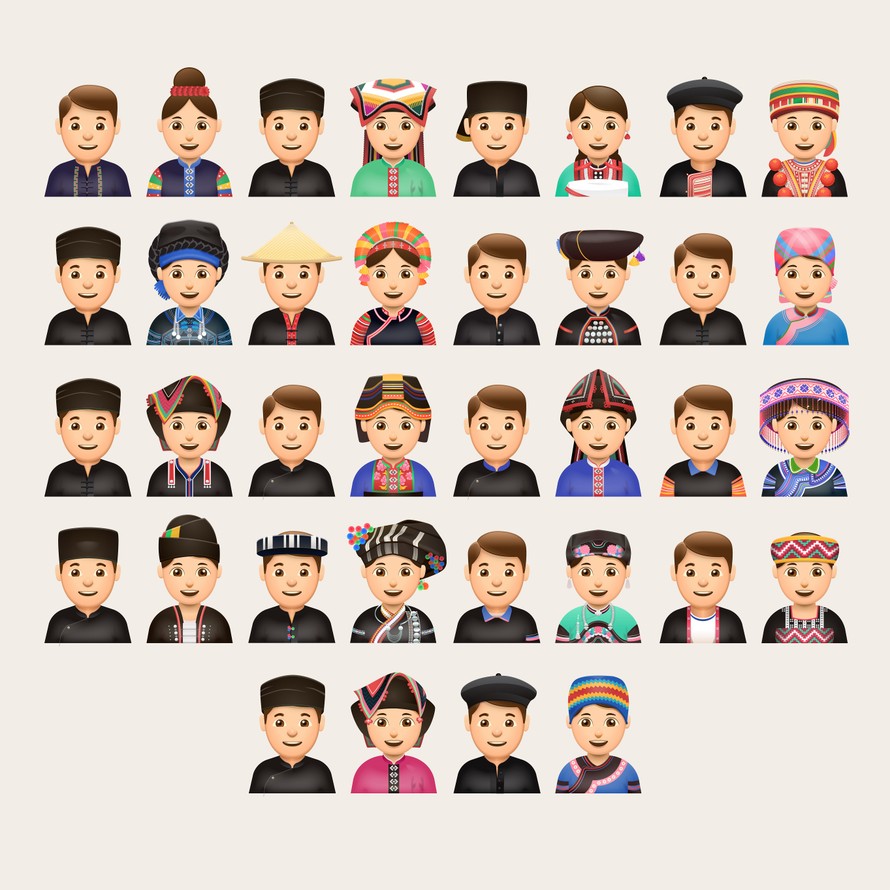Một phần trong chuỗi emoji thể hiện 54 dân tộc VN