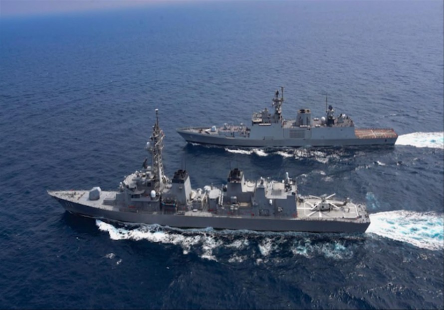Các tàu Ấn Độ tham gia đợt tập trận hải quân chung của Bộ Tứ vào tháng 11/2020. Ảnh: India Today
