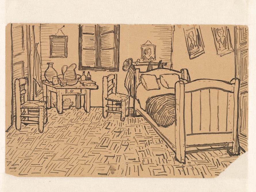 Phác họa tranh The Bedroom (phòng ngủ), kèm trong thư gửi cho Theo 16/10/1888