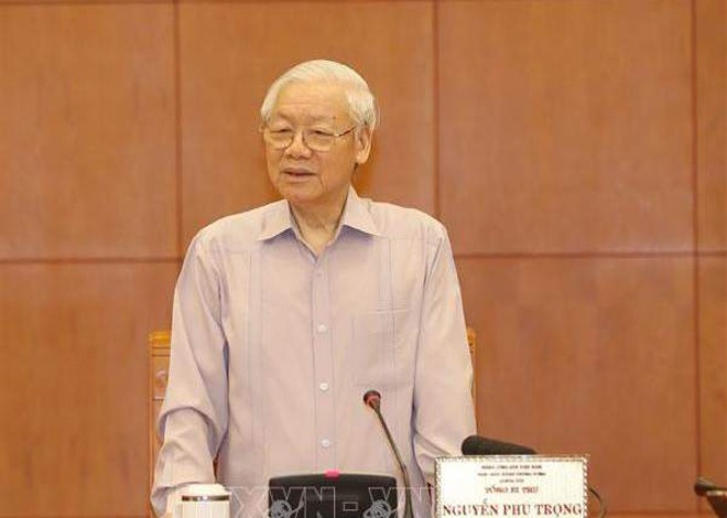 Tổng Bí thư, Chủ tịch nước Nguyễn Phú Trọng chủ trì họp Ban Chỉ đạo xây dựng Quy hoạch cán bộ cấp chiến lược nhiệm kỳ 2021-2026. ảnh: TTXVN