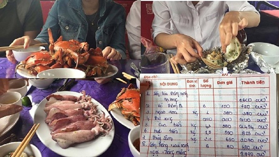 Một bữa ăn ở Quảng Ninh bị du khách tố "chặt chém" quá mức. Ảnh: trùng khánh