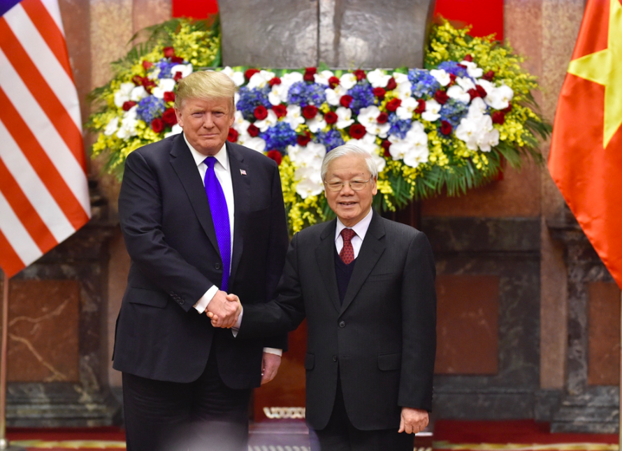 Tổng Bí thư, Chủ tịch nước Nguyễn Phú Trọng tiếp Tổng thống Mỹ Donald Trump hồi tháng 2/2019. Ảnh: VGP