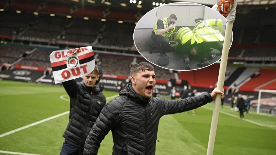 Cảnh sát bắt giữ fan quá khích (ảnh nhỏ) trong vụ biểu tình của CĐV Man United