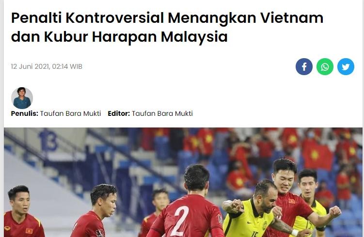 Báo Malaysia: Việt Nam thắng nhờ quả phạt đền gây tranh cãi
