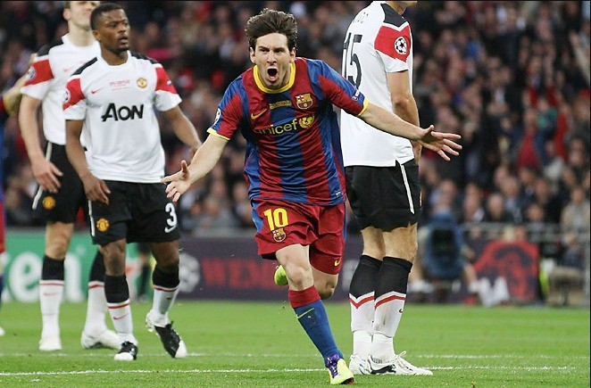Messi ăn mừng bàn thắng ở trận chung kết năm 2011
