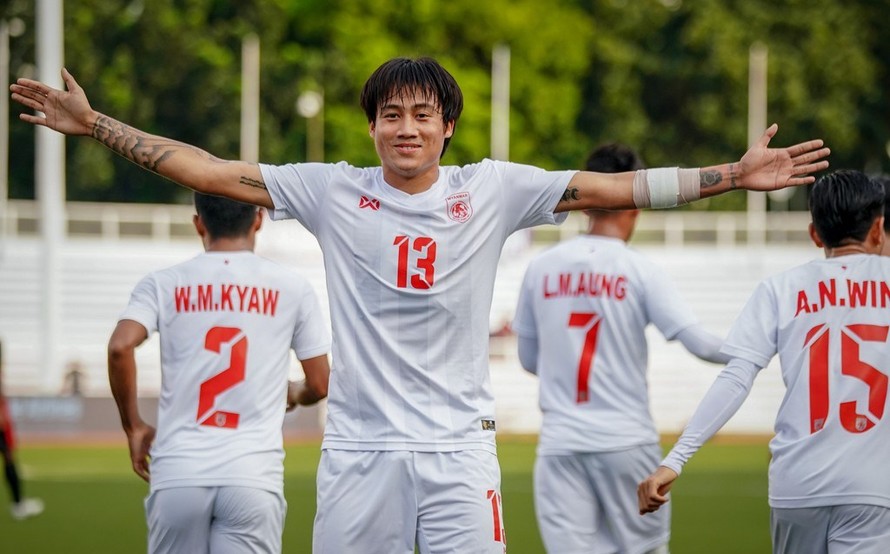 U22 Myanmar ăn mừng bàn thắng. Ảnh: Zing.