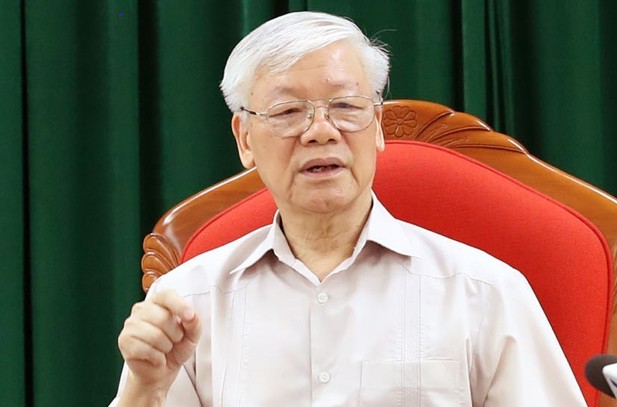 Tổng Bí thư, Chủ tịch nước Nguyễn Phú Trọng chủ trì cuộc họp Lãnh đạo chủ chốt ngày 14/5. Ảnh: TTX