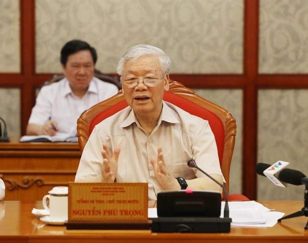 Tổng Bí thư, Chủ tịch nước Nguyễn Phú Trọng phát biểu tại cuộc họp Bộ Chính trị. (Ảnh: Trí Dũng/TTXVN) 