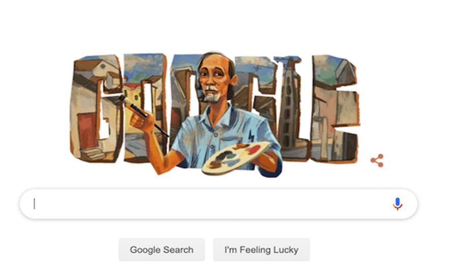 Bức vẽ họa sĩ Bùi Xuân Phái của Google Doodle. 