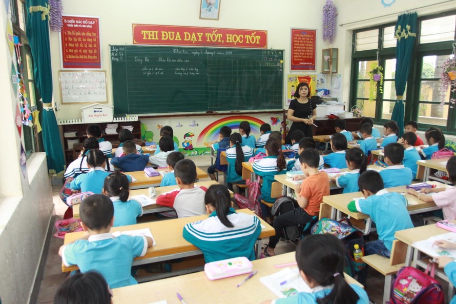 Sỹ số các lớp học tại trường tiểu học thị trấn Vũ Thư đã trở lại bình thường - Ảnh: Hoàng Long