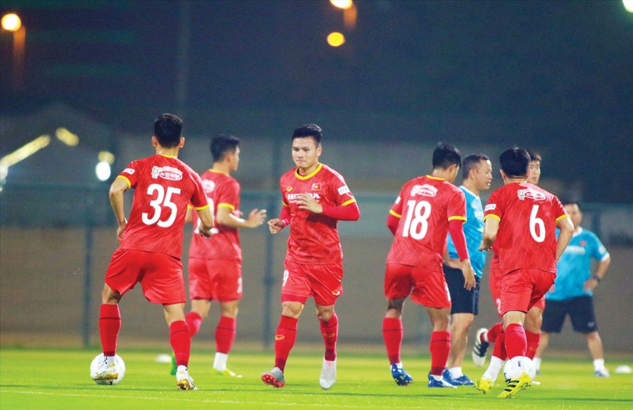 Ðội tuyển Việt Nam sẵn sàng cho cuộc tái đấu với Indonesia. Ảnh: Hữu Phạm (từ UAE)