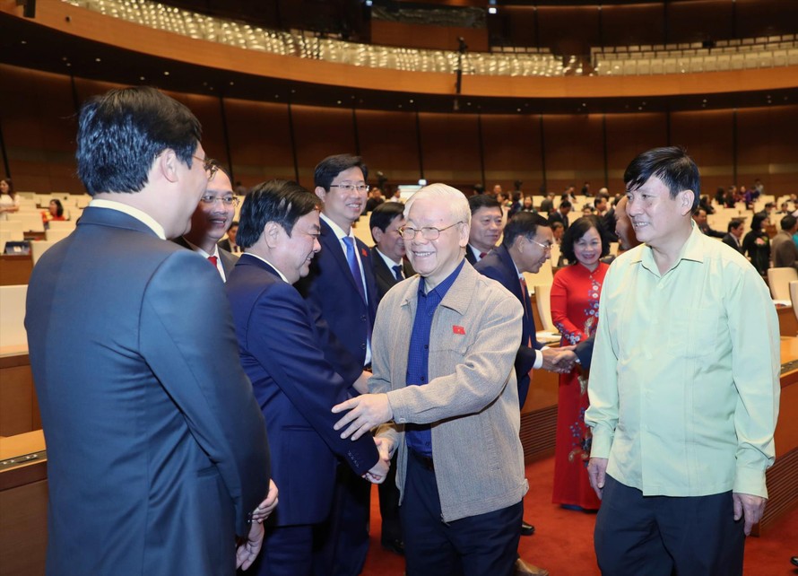 Tổng Bí thư, Chủ tịch nước Nguyễn Phú Trọng cùng các đại biểu tham dự kỳ họp. Ảnh: Như Ý
