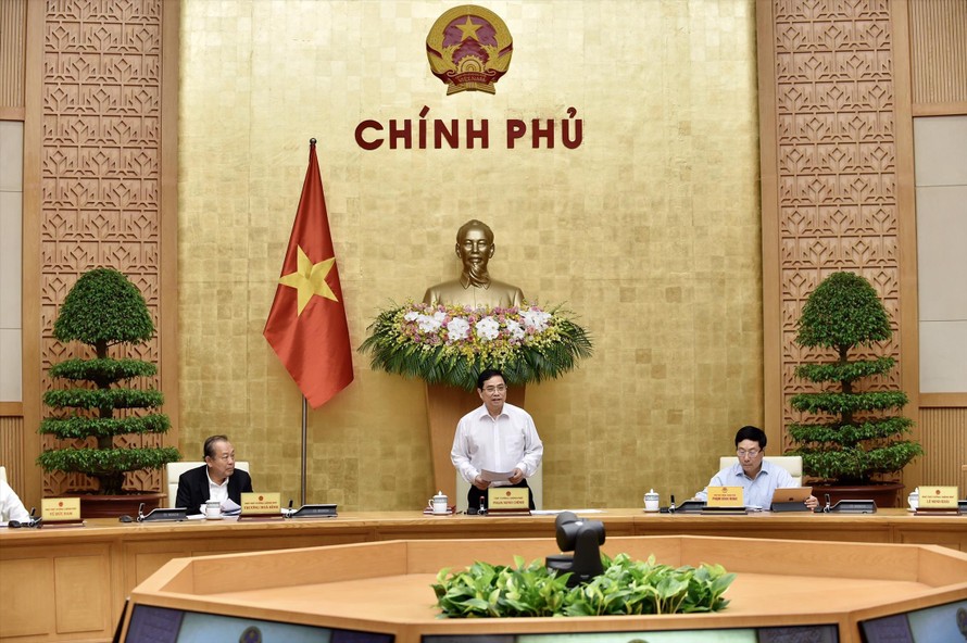 Thủ tướng Phạm Minh Chính chủ trì phiên họp Chính phủ sau khi được kiện toàn. Ảnh: Nhật Minh 