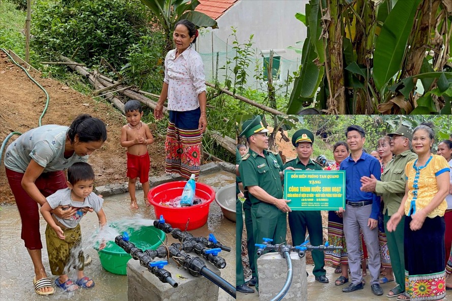 Đồn Biên phòng Tam Quang trao tặng bể nước quân dân (ảnh nhỏ) cho người dân bản Tùng Hương 