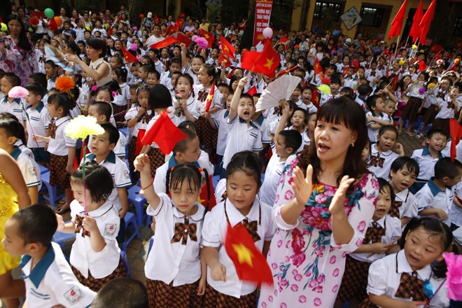 Học sinh một trường tiểu học ở Hà Nội trong ngày khai giảng Ảnh: Nhật Minh