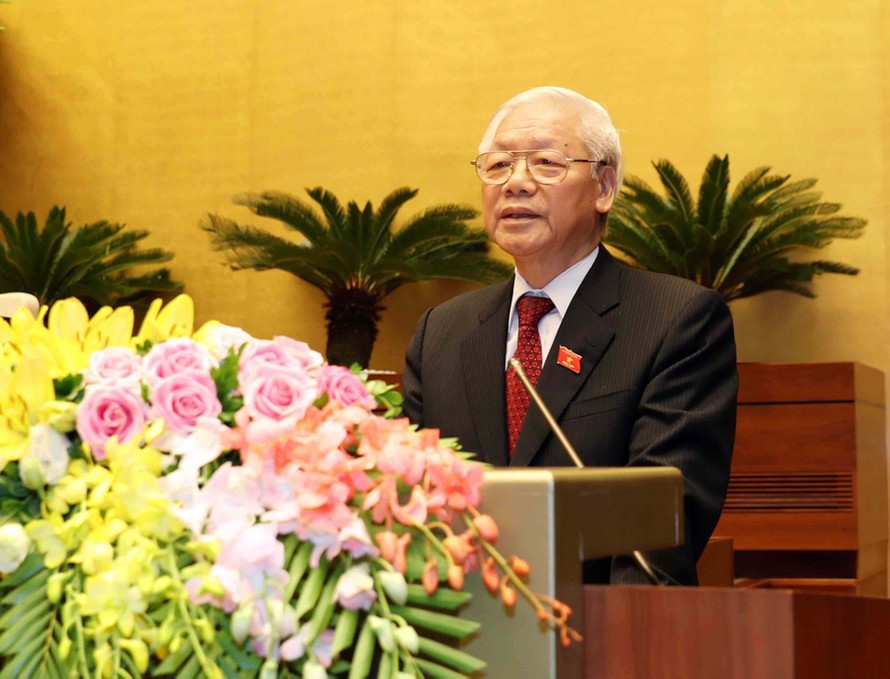 Tổng Bí thư , Chủ tịch nước Nguyễn Phú Trọng phát biểu nhậm chức Chủ tịch nước Ảnh: TTXVN